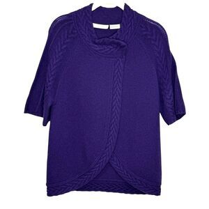 Neiman Marcus Cashmere Sweater Womens Small Purple Cable Knit Short Sleeve